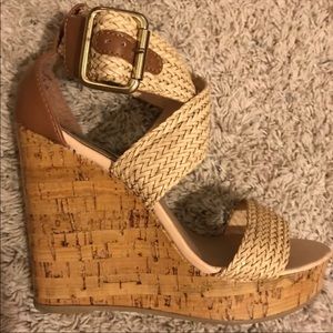 Steve Madden Sli Woven Tan Cognac Cork Wedge